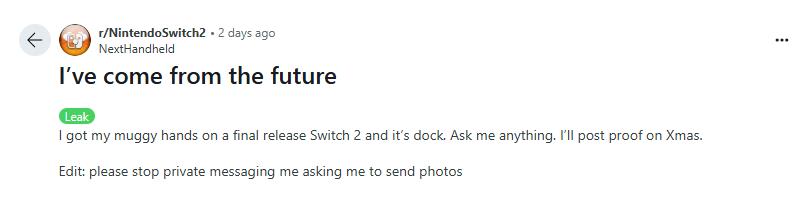 Switch 2 真机提前曝光？Reddit 用户“NextHandheld”引发的热议与证据风波