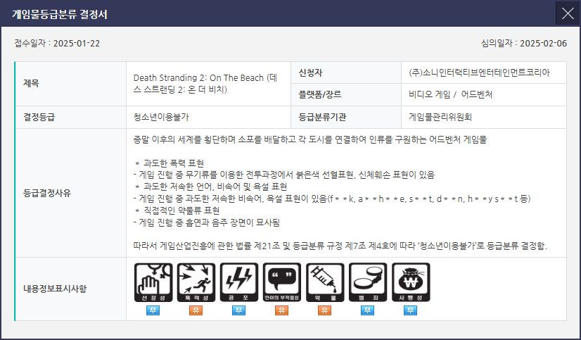 死亡搁浅2获得韩国评级：未成年禁玩，发售在即？