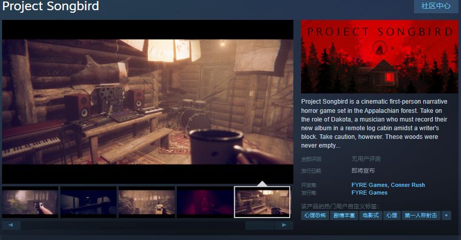 心理恐怖游戏《Project Songbird》Steam页面开放 发售日待定